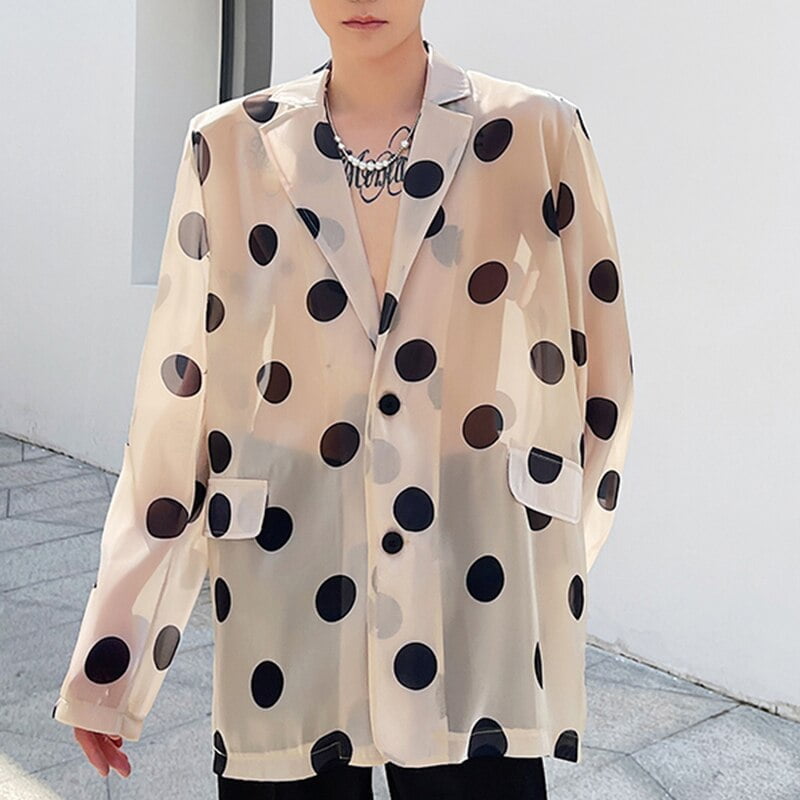 Veste de costume d'été à pois pour hommes, veste à deux boutons, simple boutonnage, manteau mince Transparent, Blazer décontracté, ample, nouvelle collection 2021 2