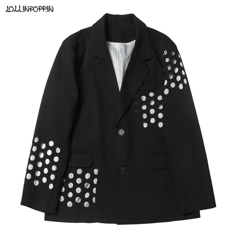 Veste Costume Homme Ajouré Revers Crissé Noir