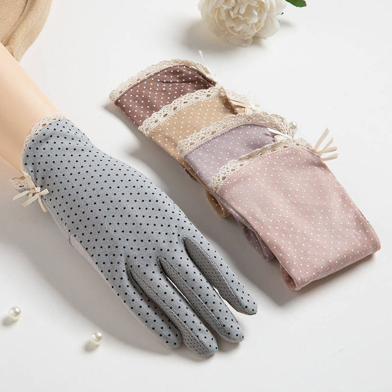 Gants De Protection Solaire En Dentelle À Pois Pour Femmes - Coton Pur