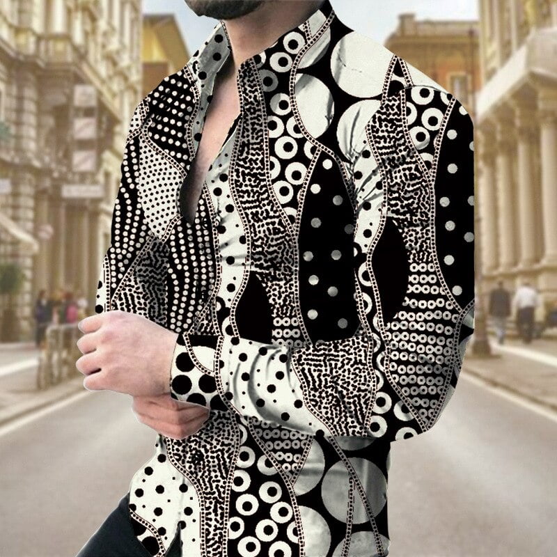 Chemises confortables vintage pour hommes, chemise imprimée graphique, manches longues, col rabattu boutonné, streetwear décontracté, mode printemps 2