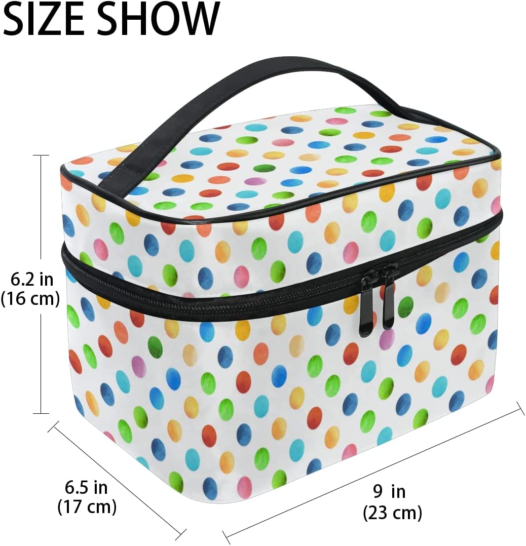 Trousse de maquillage à motif géométrique rétro pour filles et femmes, trousse de maquillage de voyage à pois, étuis à cosmétiques, trousse de toilette pour dames 2