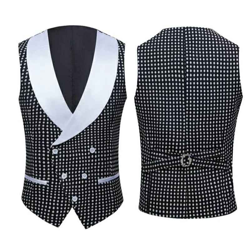 Gilet imbibé à pois pour hommes, col châle, revers, mariage, mariée, Rhde smoking 2