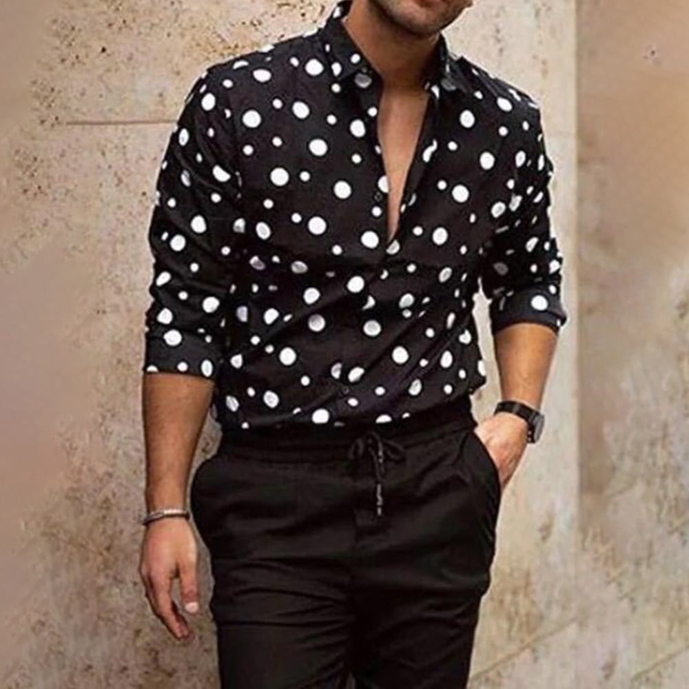 Chemise à manches longues pour homme, haut décontracté, rétro, imprimé à pois, mode, tout-assorti, Style vacances, vêtements masculins 1