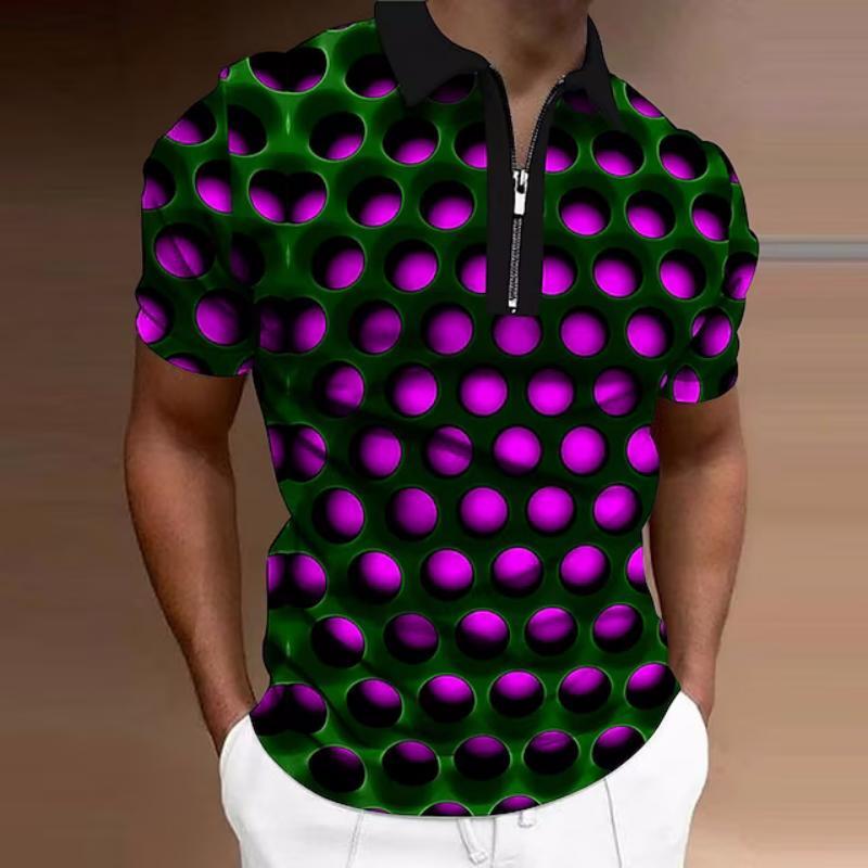 Polo D'Été Imprimé 3D À Manches Courtes Pour Hommes, Fermeture Éclair, Respirant, Hip Hop