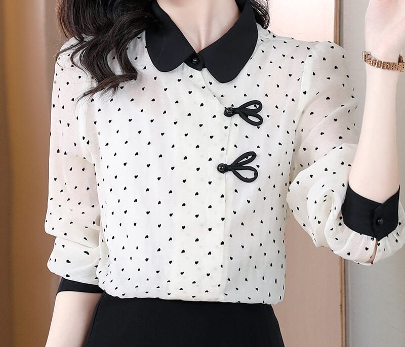 Grande chemise ajustée à manches longues en mousseline de soie pour femme, haut à pois, de style occidental, nouvelle collection printemps/été 2023 1