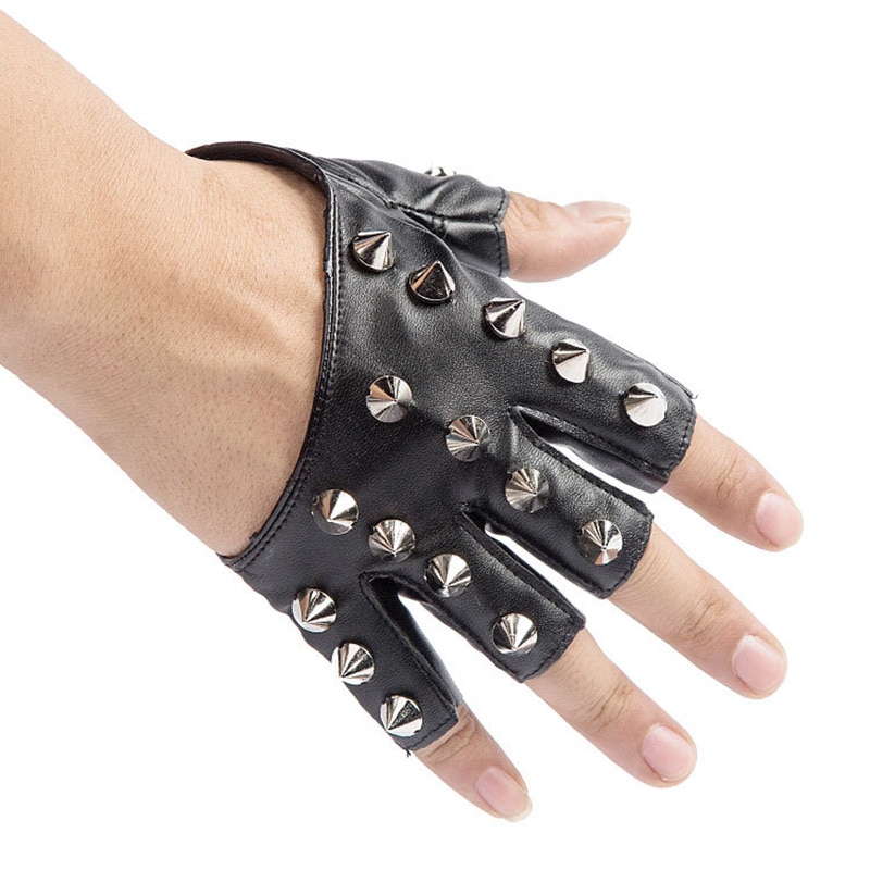 Gants en cuir demi-doigt pour hommes et femmes, Punk Hiphop Rivet, à la mode, Performance sur scène, sans doigts, écran tactile, moto Mitten K99 2