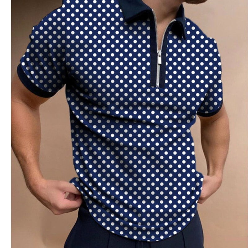 Polos à manches courtes pour hommes, haut décontracté à col rabattu et fermeture éclair, Patchwork à pois, à la mode, été, 2022 2