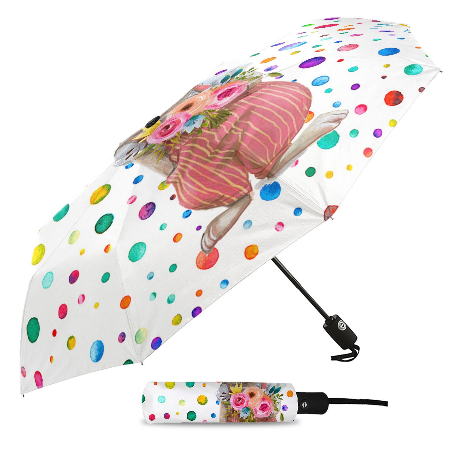 Parapluie Pliant existent pour Homme et Femme, Vêtements de Pluie Légers, Lapin de Pâques, Interconnexion à Pois, Parapluie Imprimé 2