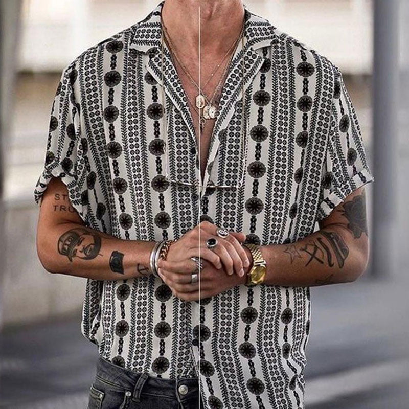 Chemise Imprimée Ethnique pour Homme, Streetwear Décontracté, Col Rabattu, lèvent, Manches Courtes, Vêtements Vintage de Haute Qualité, 2023 1
