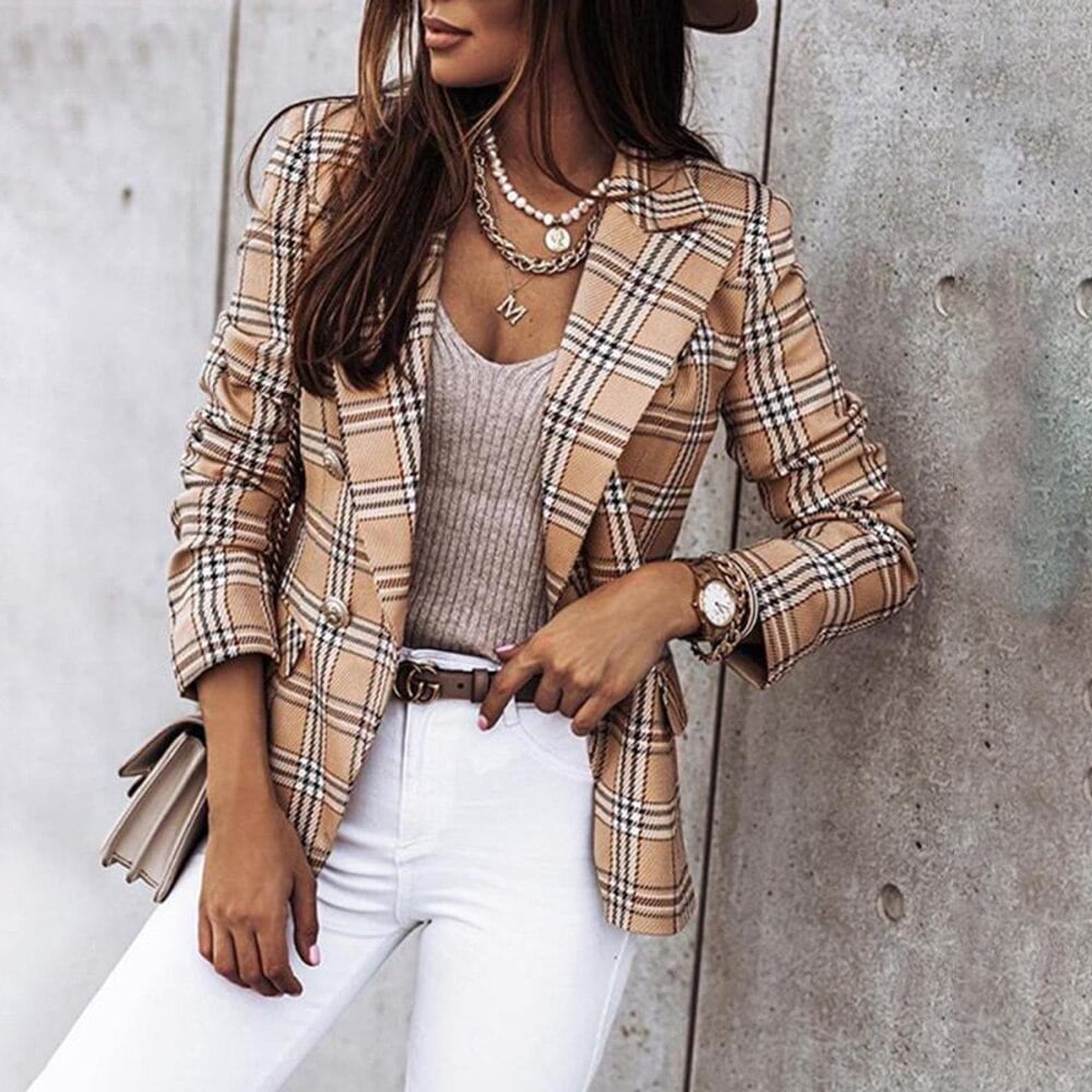 Blazer monochrome à manches longues pour femmes, col rabattu, veste décontractée simple, tenue de bureau élégante, automne, printemps 2