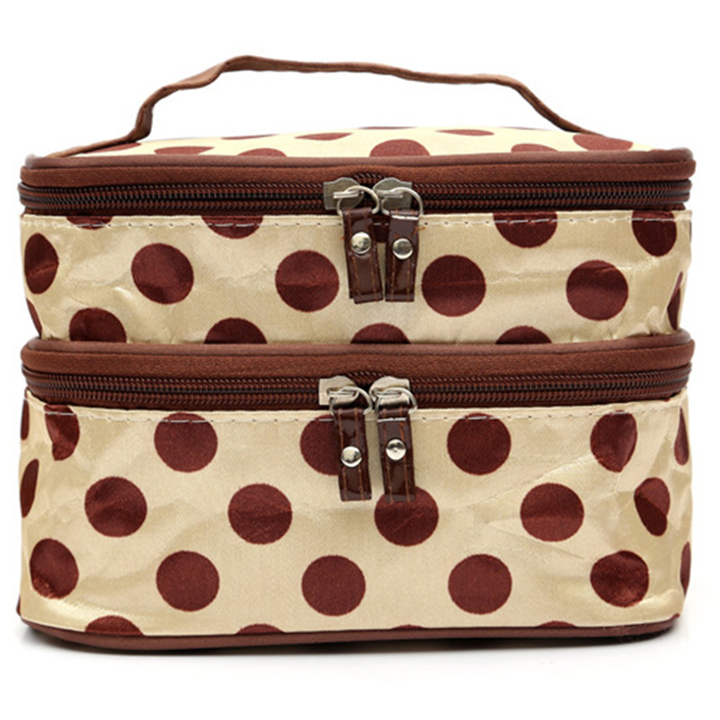Mode à pois Double couches cas voyage sacs à cosmétiques grande femme sac cosmétique organisateur de toilette stockage sac de maquillage