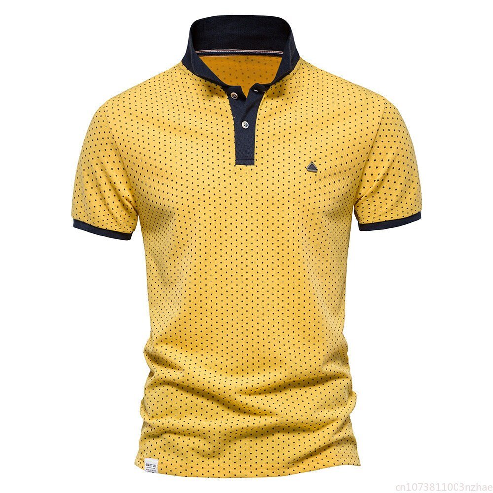 Polo à manches courtes pour hommes, t-shirt à pois, revers, qualité décontractée, vêtements pour hommes, nouvelle mode, 2023 2