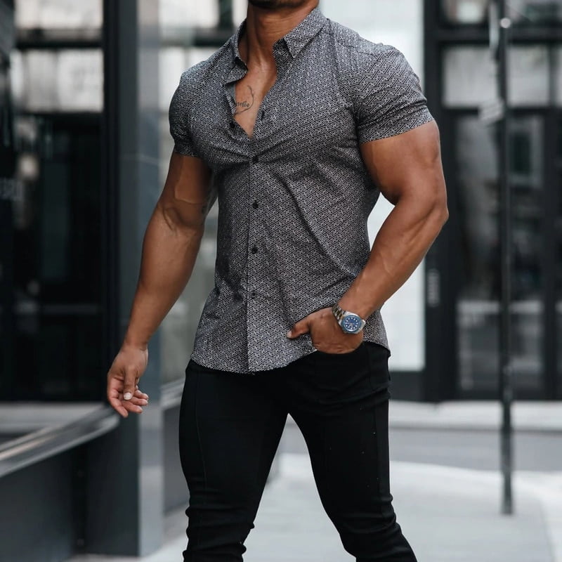 Chemise à manches courtes pour hommes, chemisier décontracté, revers imprimé, simple boutonnage, coupe couvertes, chemise d'affaires, cardigan, mode estivale, 2023 1