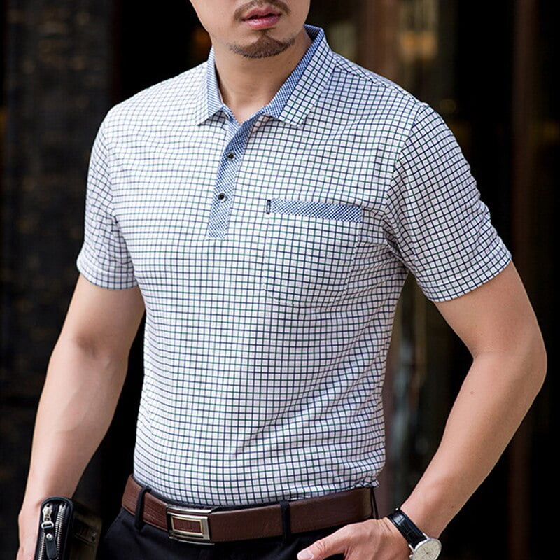 Thoshine – Polo d'été en Viscose à carreaux et à pois pour homme, haut de Style Business, décontracté et intelligent, avec col rabattu, 95% 2