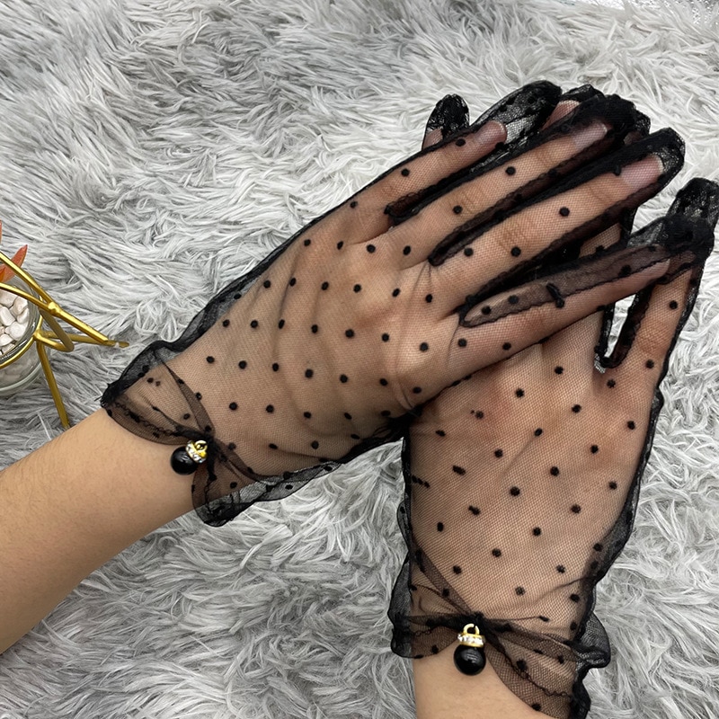 Gants Dentelle Sexy Pois Noirs Blancs