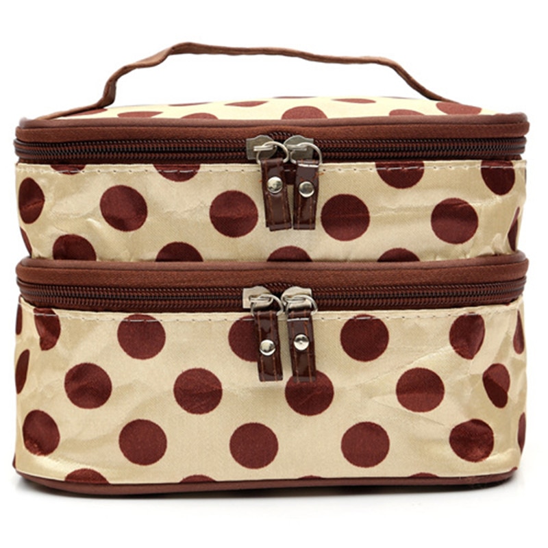 Mode à pois Double couches cas voyage sacs à cosmétiques grande femme sac cosmétique organisateur de toilette stockage sac de maquillage 1