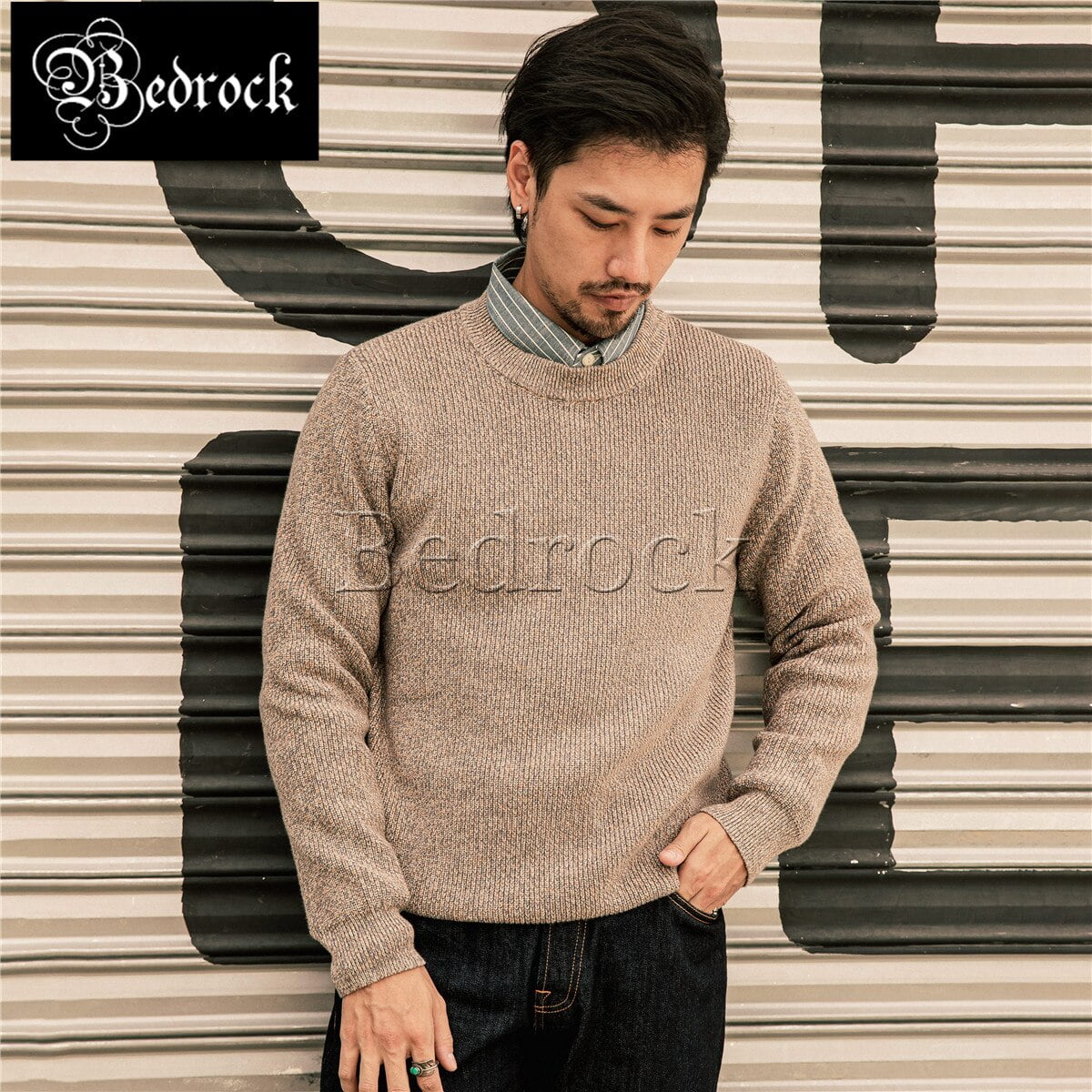 Pull ample vintage pour hommes, pull épais lourd, pull en tricot bleu monochrome, pull chaud à col rond, automne et hiver 2