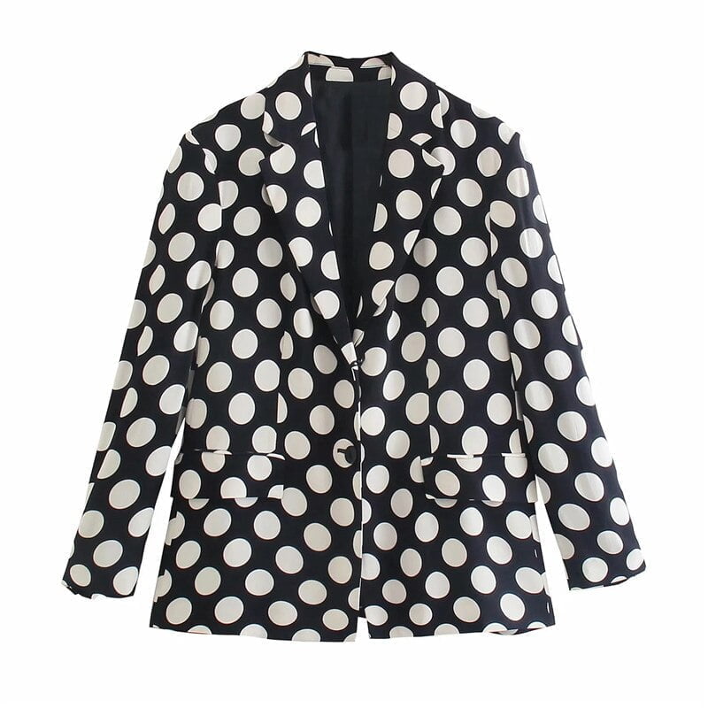 Blazer surdimensionné noir à manches longues pour femme, veste élégante à pois, tenue de bureau, collection automne 2021 2