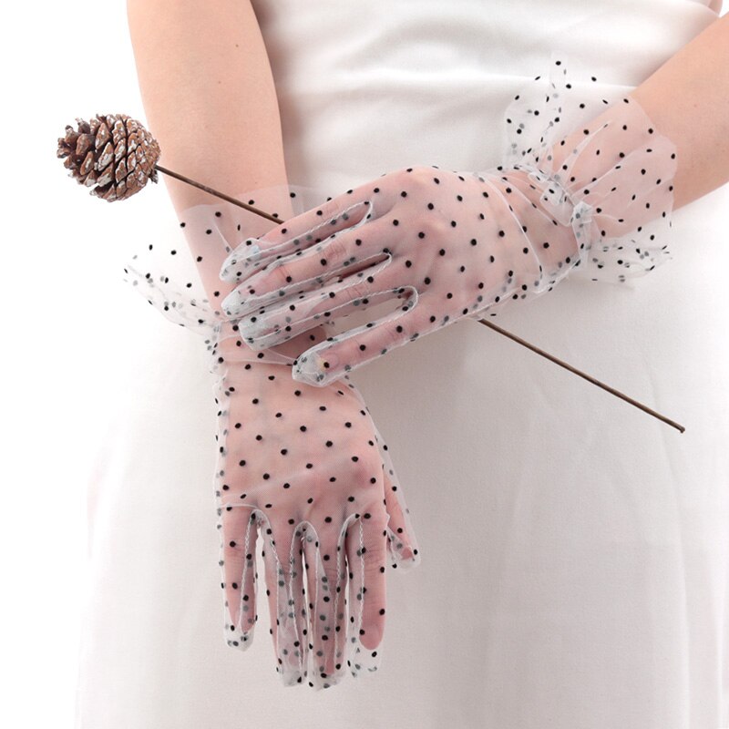 Mitaines courtes en tulle transparent pour femme, gants en dentelle sexy, maille à pois, robe blanche en phtalrésille, mitaines respirantes, club et Rhde fin d'année 2