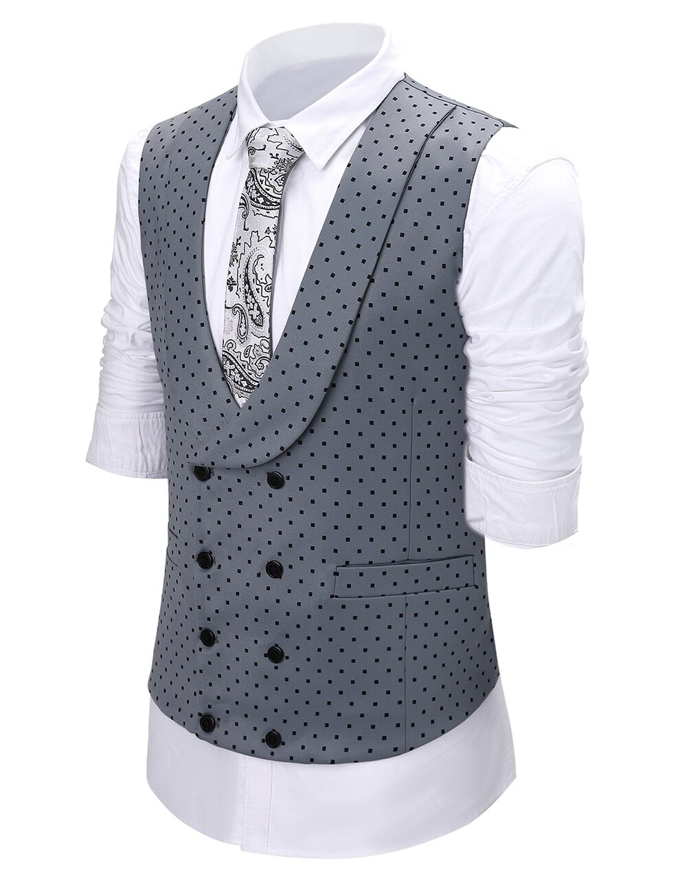 Gilet à double boutonnage pour homme, gilet gris marine, glaçure trempée, pois formels, châle à revers, loisirs, affaires, mariage, soirée 2