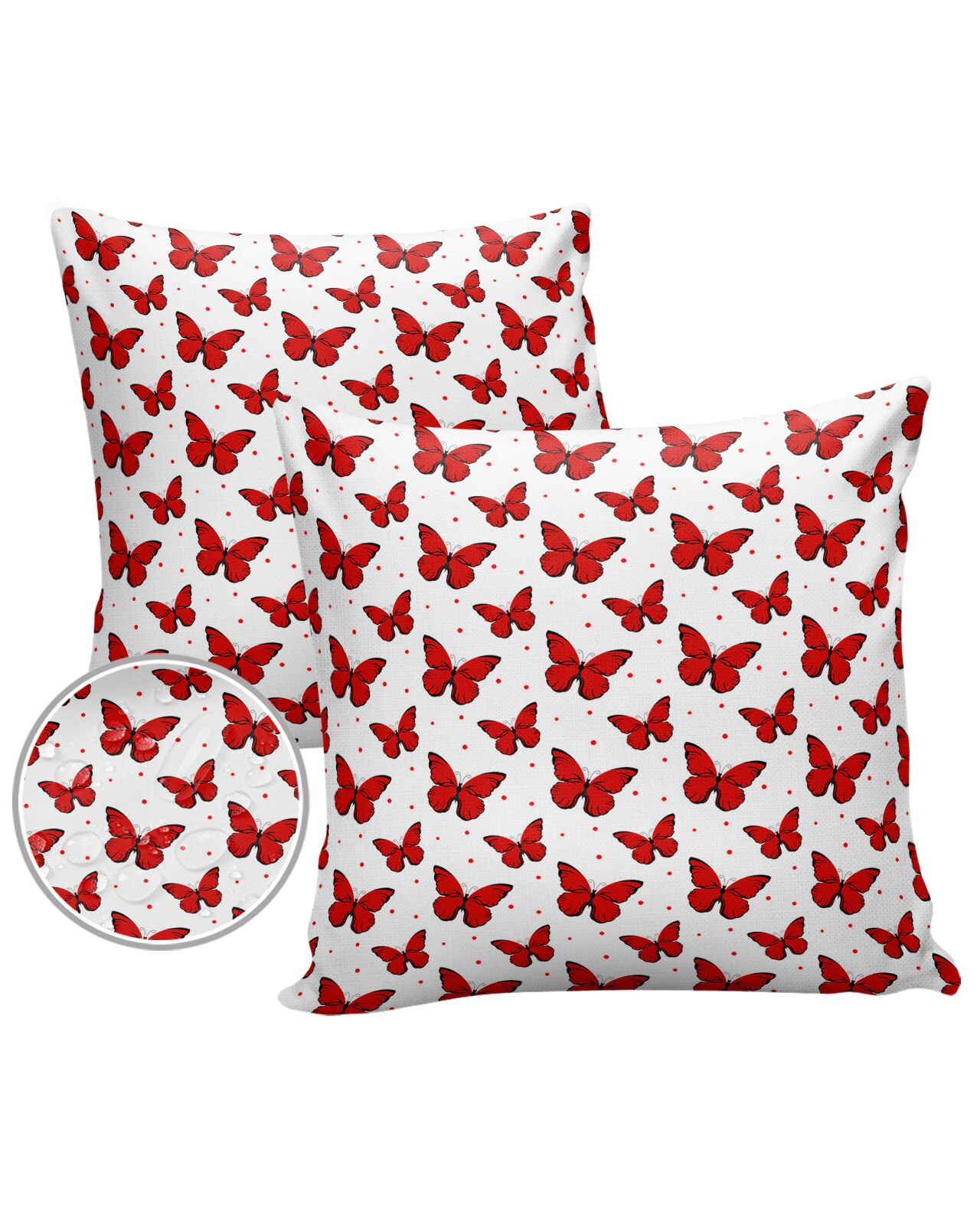 2/4PCS Chaise de Jardin Extérieure Étanche Housse De Coussin Rouge Papillon À Pois Texture Décor À La Maison 40/45/50/60/66cm Taie d'oreiller 2