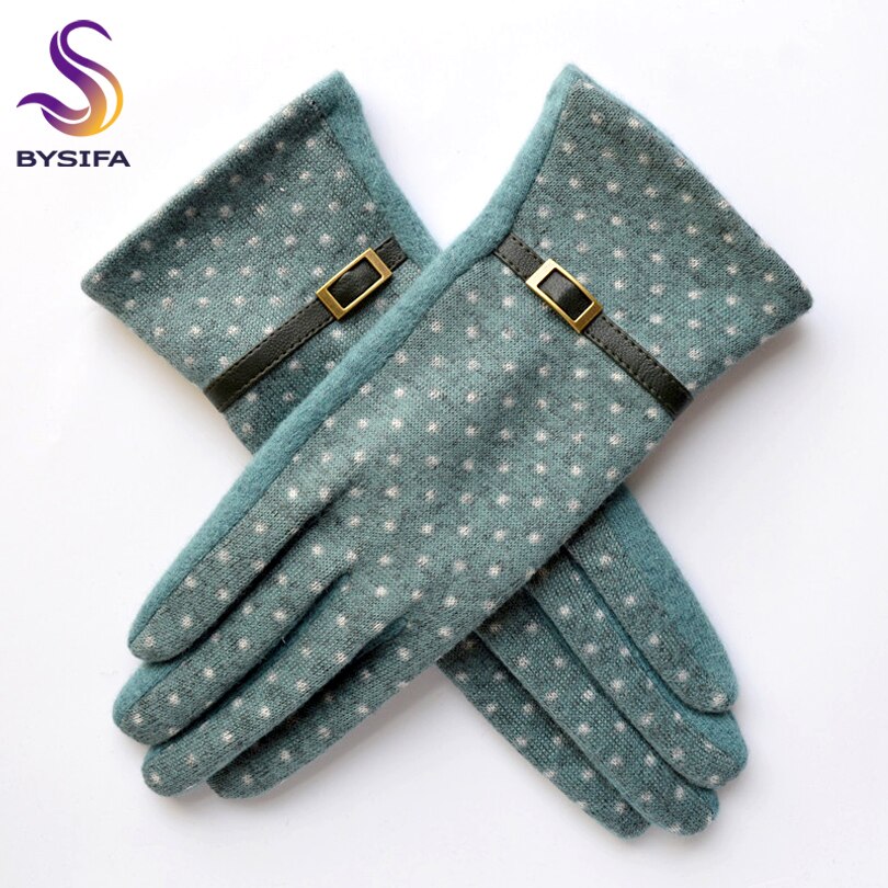 [BYSIFA]-Gants en laine bleu marine pour femmes, mitaines en cachemire optique, gants à pois chauds, élégants, mode féminine, hiver 2