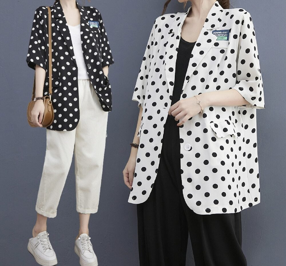 Blazer Décontracté À Pois Grande Taille