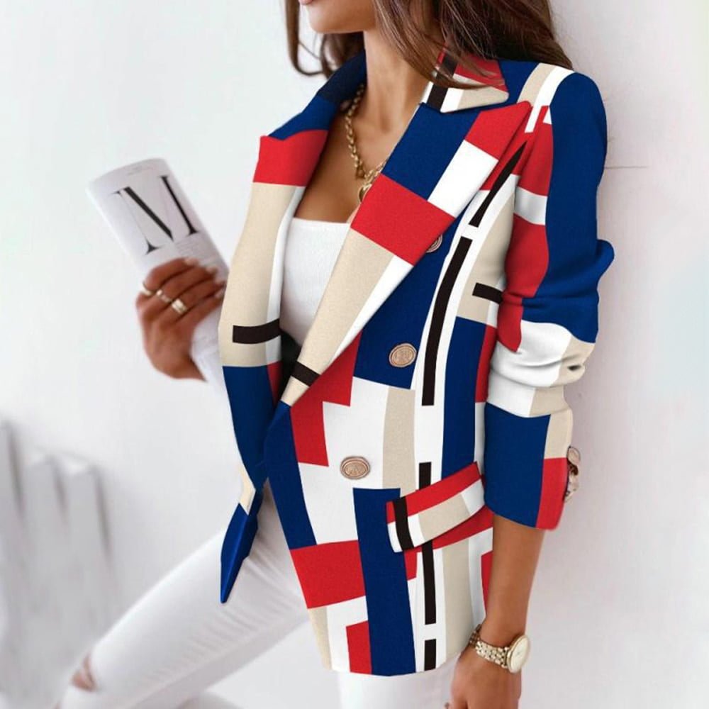 Blazer Monochrome Manches Longues Femmes Pois Élégant