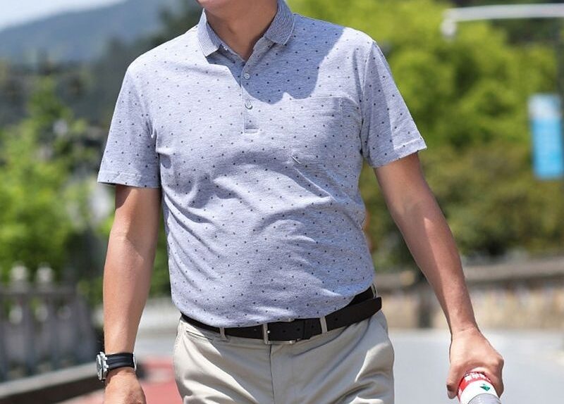 Polos À Pois Coton Manches Courtes Hommes Contraste Revers Été