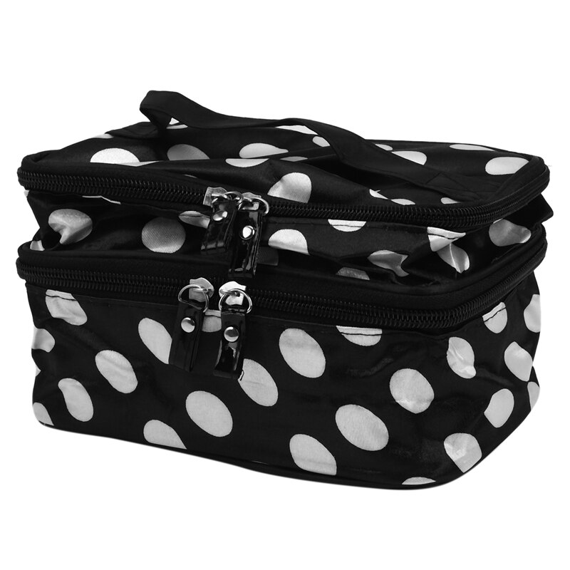Sac à main de voyage noir pour femmes, accessoire de maquillage, de beauté, de toilette, Design à pois, cadeau 2