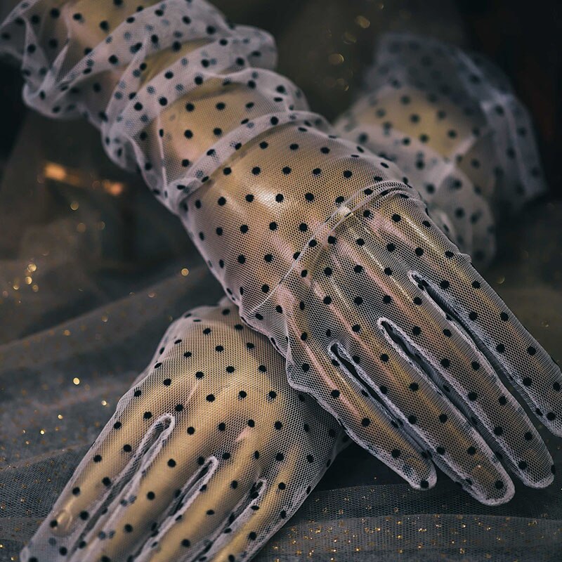 Gants longs CC, accessoires de mariage pour femmes, bijoux de fiançailles, à pois extensibles, transparents, en gaze translucide, noirs, AN180 2