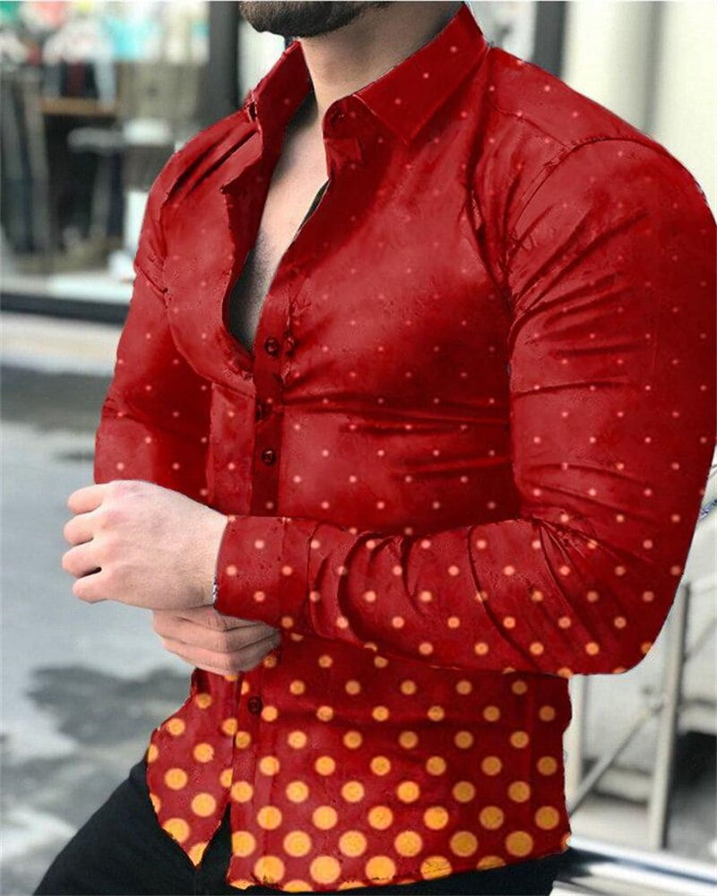 Chemise à revers à simple boutonnage pour hommes, cardigan hawaïen, chemise à manches longues, imprimé 3D, pois décontractés, mode de luxe 2