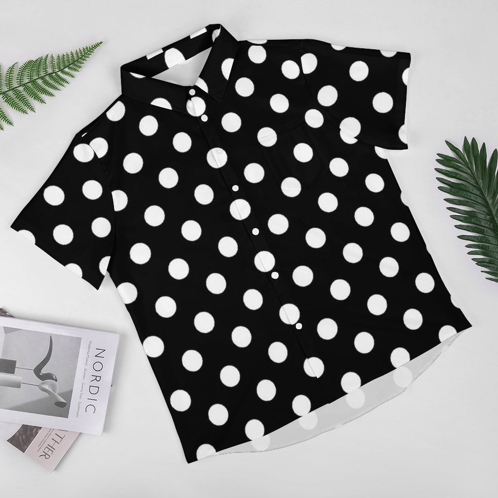 Chemise de vacances imprimée à pois noirs et blancs pour hommes, chemises hawaïennes décontractées, chemisiers fantaisie, vêtements d'été, 4XL 2