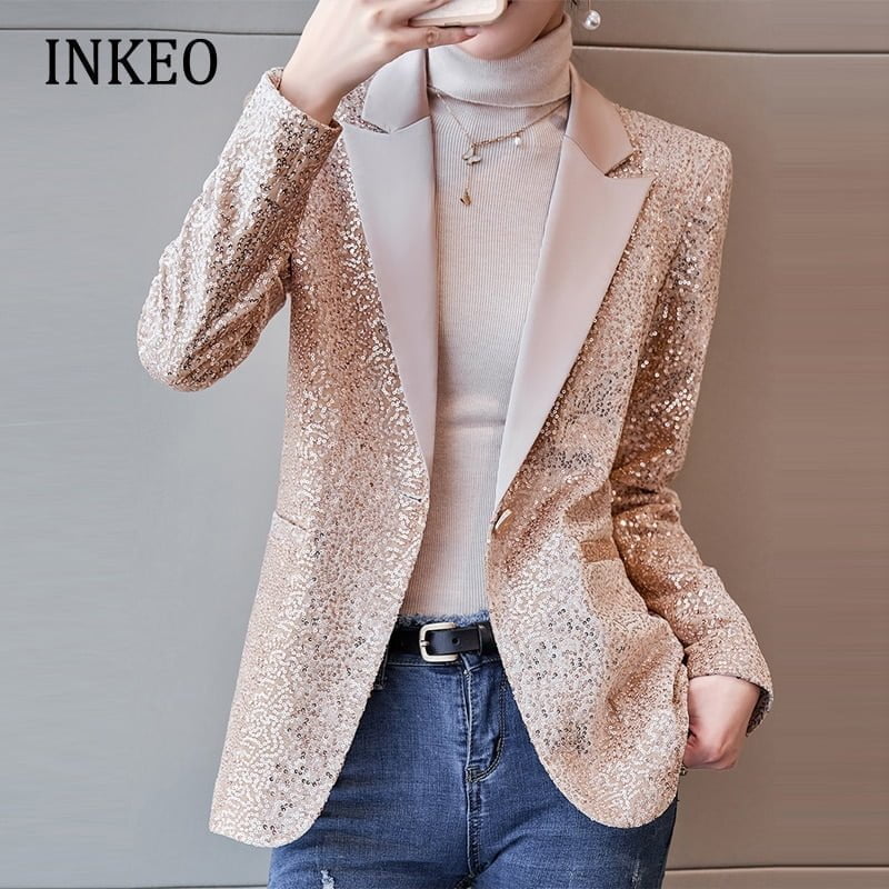 Costume Blazer Pailleté Femme - Veste Bouton Unique - Manteau Club Élégant - Nouvelle Collection Blazer À Pois