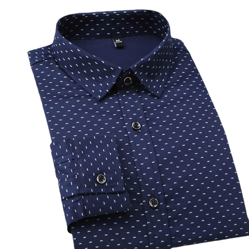 Chemise habillée d'affaires à manches longues à pois pour hommes, chemise imprimée, coupe couvertes, douce, confortable, décontractée, formelle, sociale, marque, qualité 1