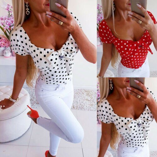 T-shirt manches courtes col rond femme, décontracté, à la mode, à pois, offre spéciale, été, 2019 2