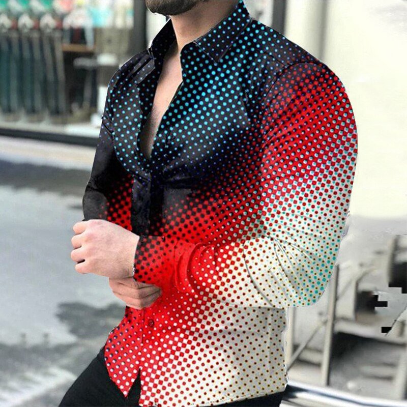 Chemise boutonnée à col rabattu pour hommes, chemise décontractée, document nickel é, imprimé à pois, manches longues, Streetwear en Y, nouvelle mode 2