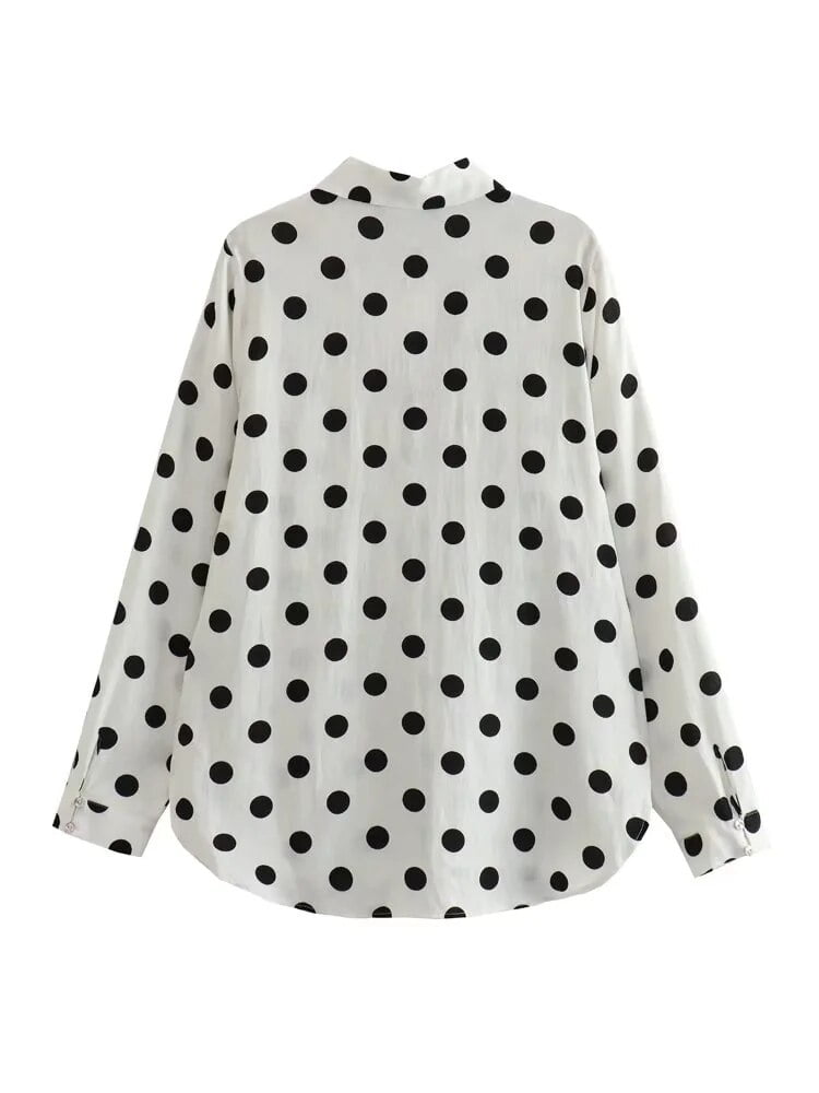 TRAF-Chemises surdimensionnées à pois College pour femmes, haut à manches longues, chemises boutonnées pour femmes, chemisiers d'été décontractés, mode 2