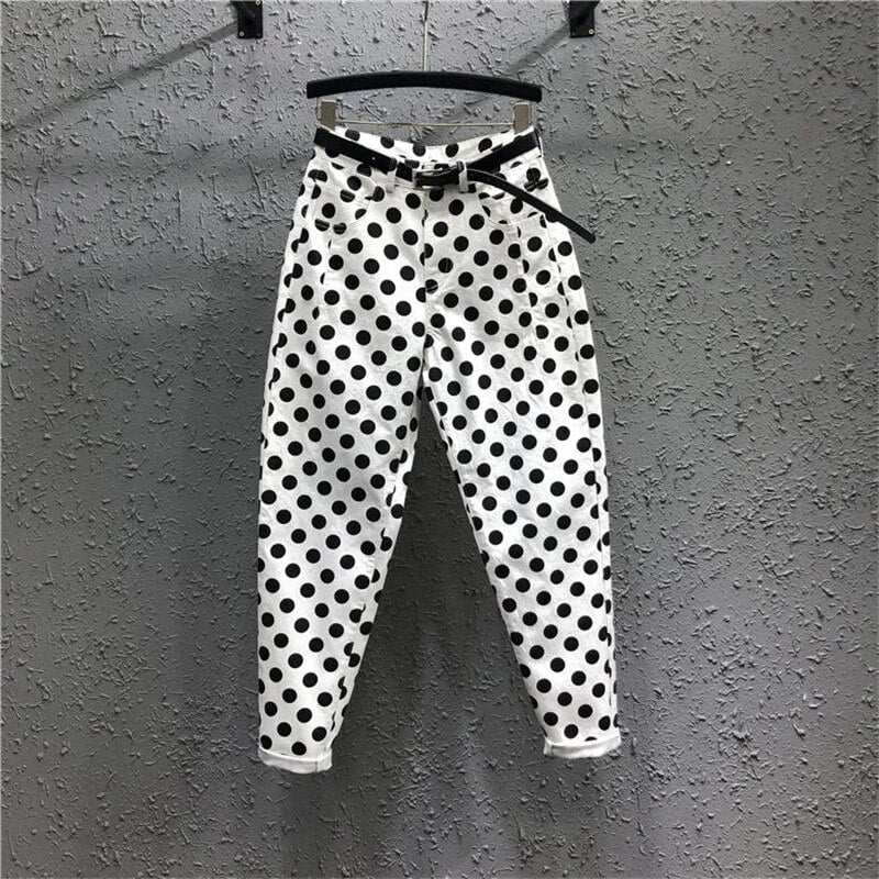 Jean taille haute pour femme, Streetwear, Denim, imprimé à pois, neuf Points, Baggy, Harlan, mode coréenne, été