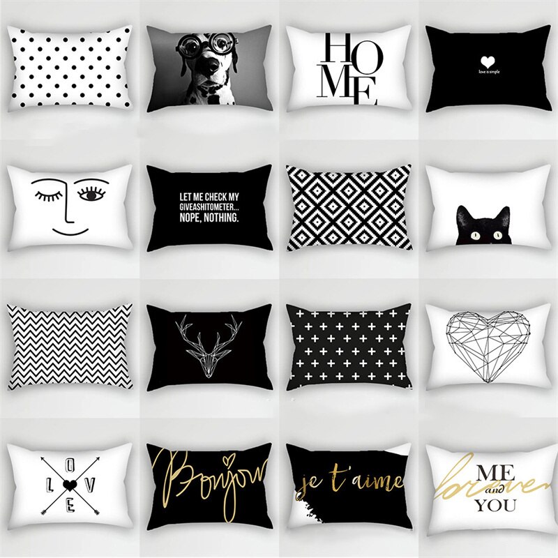 Juste de coussin géométrique nordique noir et blanc, taie d'oreiller de taille, salon, canapé, chambre à coucher, impression de voiture, décoration d'intérieur, 30x50cm 2
