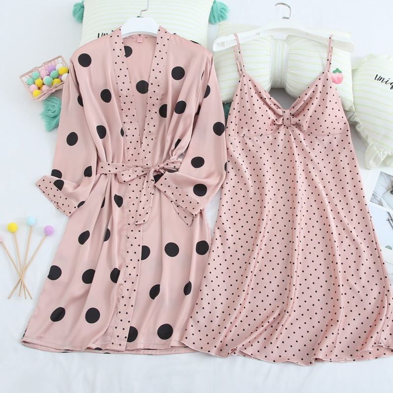 Pyjama Satin Imprimé Pois Manches Longues