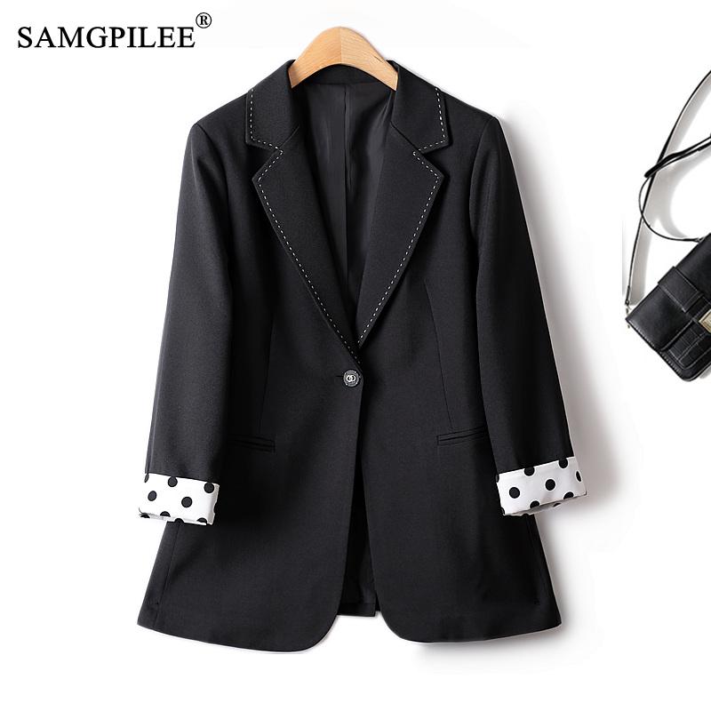 Veste Chic et élégante pour femme, costume de printemps, mode coréenne, manchette à pois, Slim, bouton unique, Blazer sur mesure 4XL, 2023 2