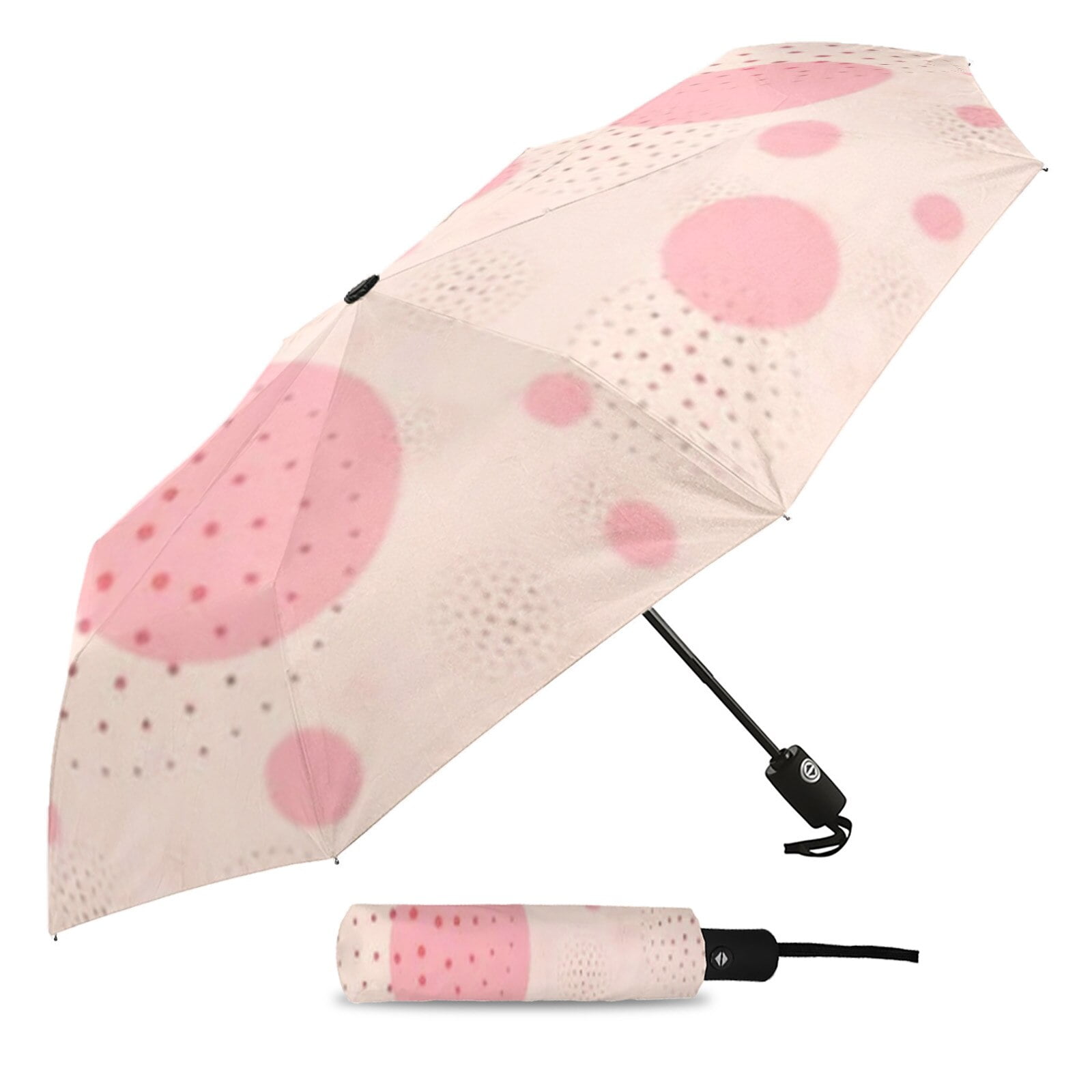 Parapluie de pluie entièrement automatique pour femmes et enfants, rose à pois, dégradé circulaire, pliable, imprimé à huit brins 2