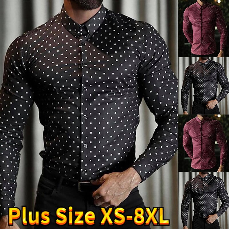 Chemise à manches longues pour homme, coupe cintrée, décontractée, Design classique, boutons, imprimé à pois, basique, XS-8XL 1