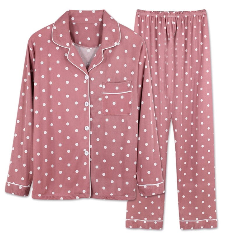 Ensembles de pyjamas à manches longues pour femmes, vêtements de maison, ensemble deux pièces, vêtements de nuit à pois 2