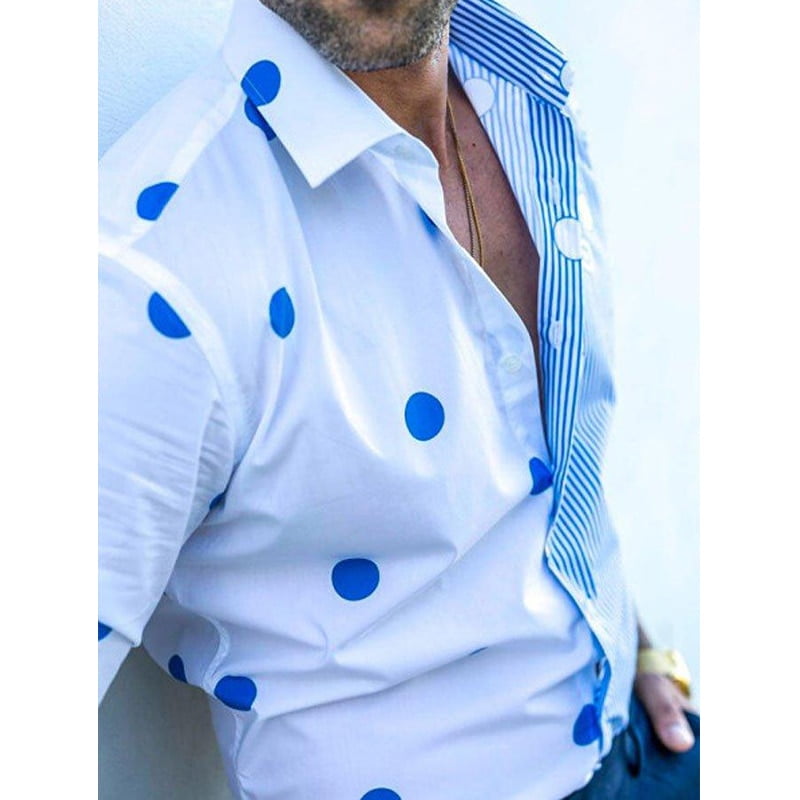 Chemise à manches longues rayée à pois bleus pour hommes, chemise boutonnée à revers, chemisier masculin décontracté, mince, européen, américain, automne, 2021 1