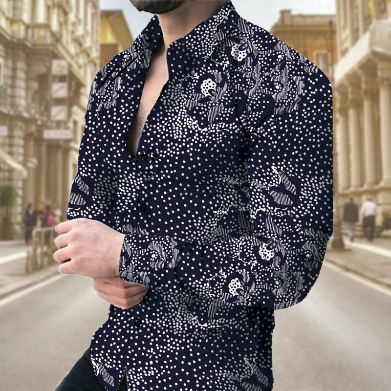 Chemises confortables vintage pour hommes, chemise imprimée graphique, manches longues, col rabattu boutonné, streetwear décontracté, mode printemps 1