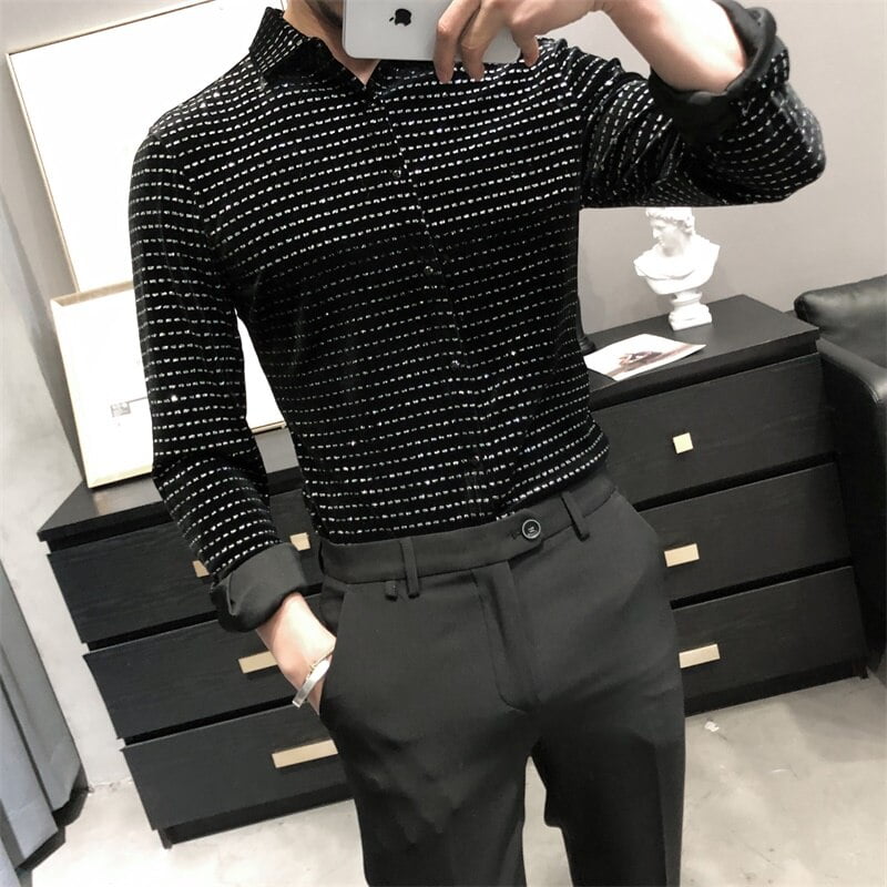 Chemises à manches longues en velours doré pour hommes, coupe couvertes, imprimé à pois, chemisier décontracté, zones me, confortable, 3XL, qualité, nouveau, printemps, 2023 1