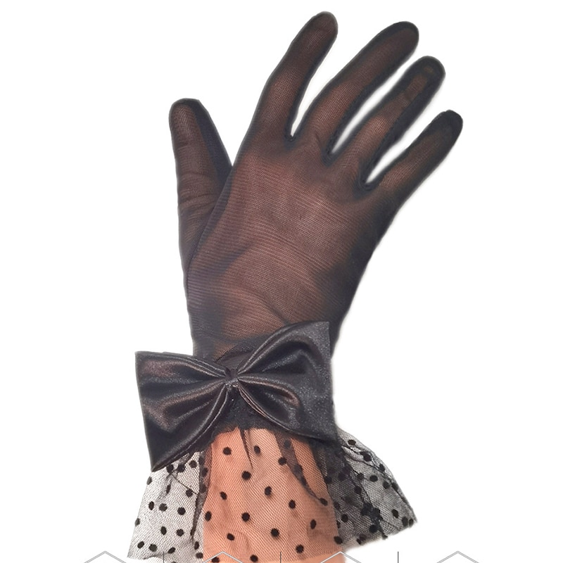 Gants À Pois En Maille De Dentelle Pour Femmes - Accessoires Cosplay Mystère Transparents