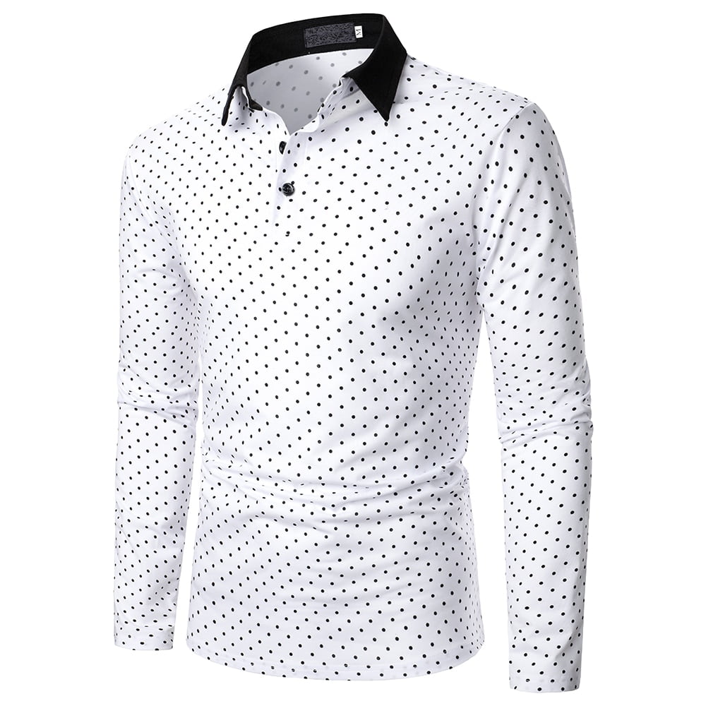 Polo Manches Longues Vagues Pois Confortable Revers